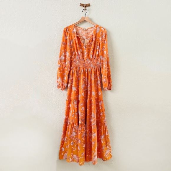 NWT•Easel•Boho Orange Maxi with Long Sleeves - Picture 11 of 16